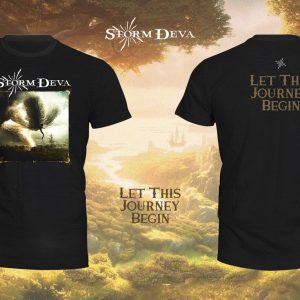 Artwork from Storm Deva's debut album printed on a black Gildan mens soft style T-shirt. Looks great - feels great! Album artwork on the front, "Let this journey begin" slogan on the back.